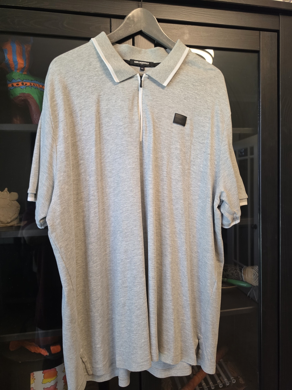 KARL LAGERFELD Grey Zip-Front Polo Shirt